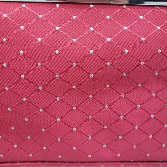 Red Faux Satin Silver Rhinestone Diamond Pattern Chain or Strap Handled Purse - Picture 6 of 12